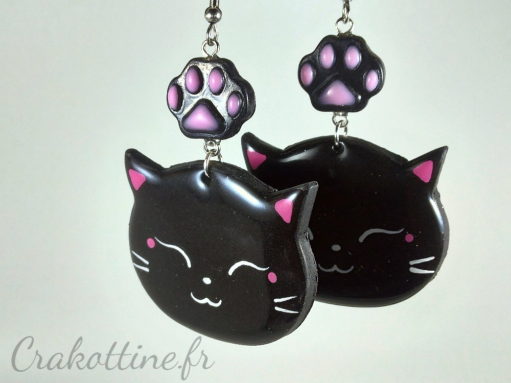 Boucles d'oreilles Black Kawaii Cat