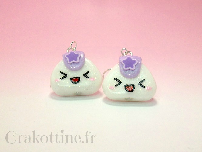 Earrings purple Onigiri kawaii