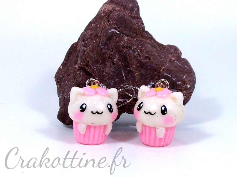 Earrings Kawaii Cupcake Salut Chaton