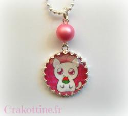 little pink kawaii cat cabochon necklace